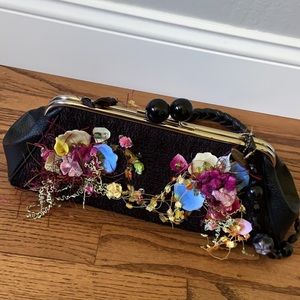 Mary Frances Leather Floral Purse - EUC